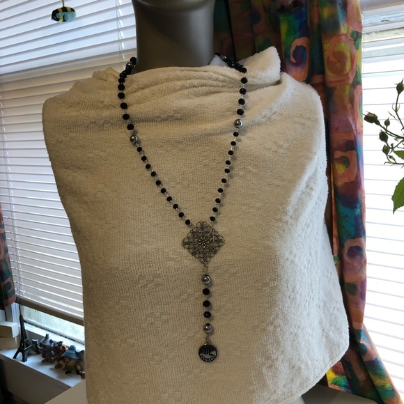 Hand Crafted Jewelry - Scorpio Zodiac black beaded rosary necklace handmade